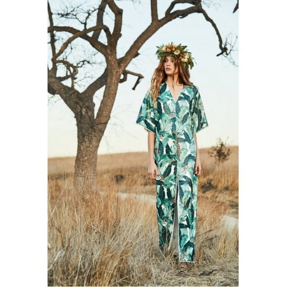 💕RACHEL ZOE COLLECTION💕 Palm Print Duster ~ Tropical Caftan Dress One Size NWT - Picture 7 of 15